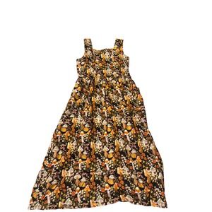 Joanie Mushroom Floral Print Maxi Dress Black Orange Retro Women Size 6 US